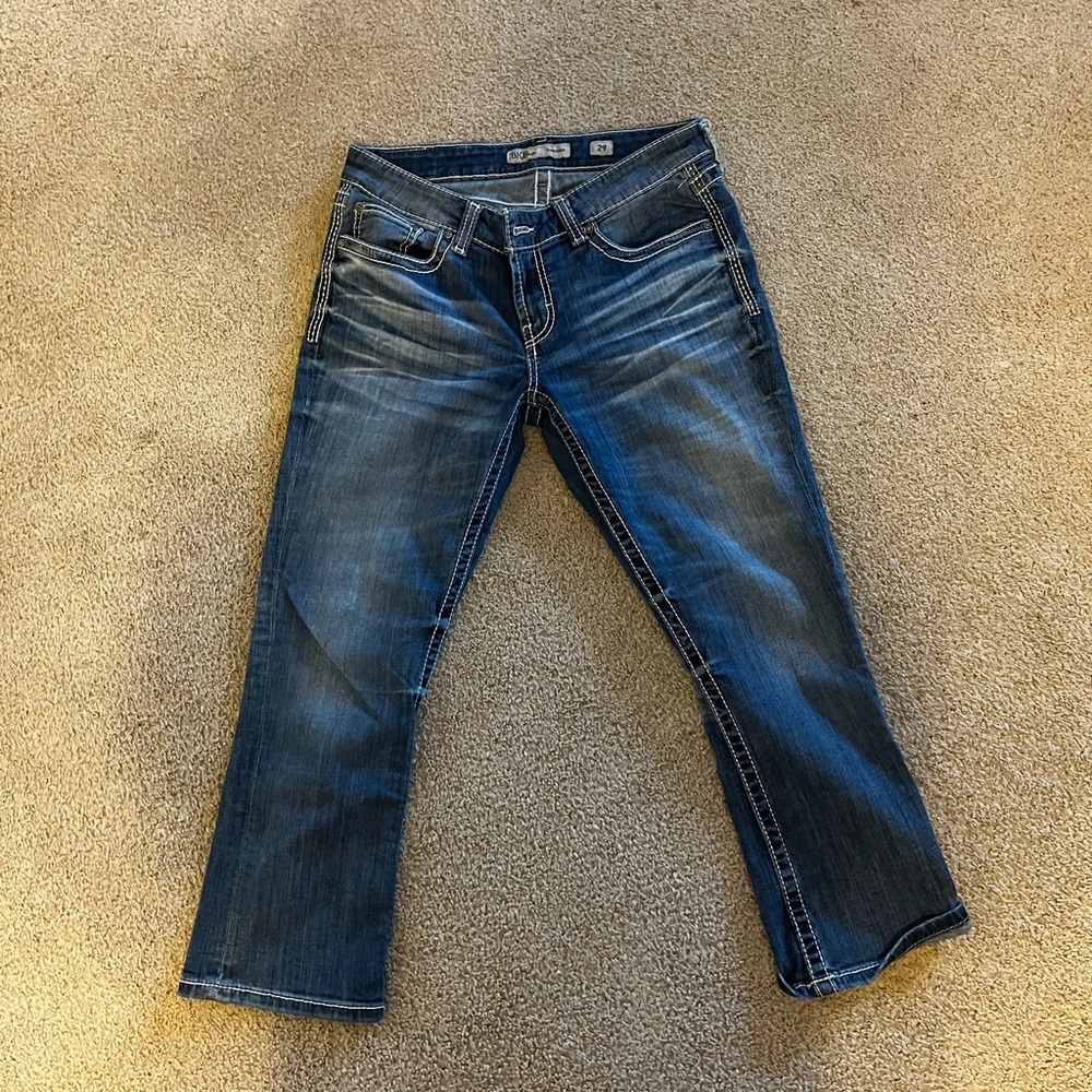 BKE Women's Dark Blue Washed Cropped Jeans